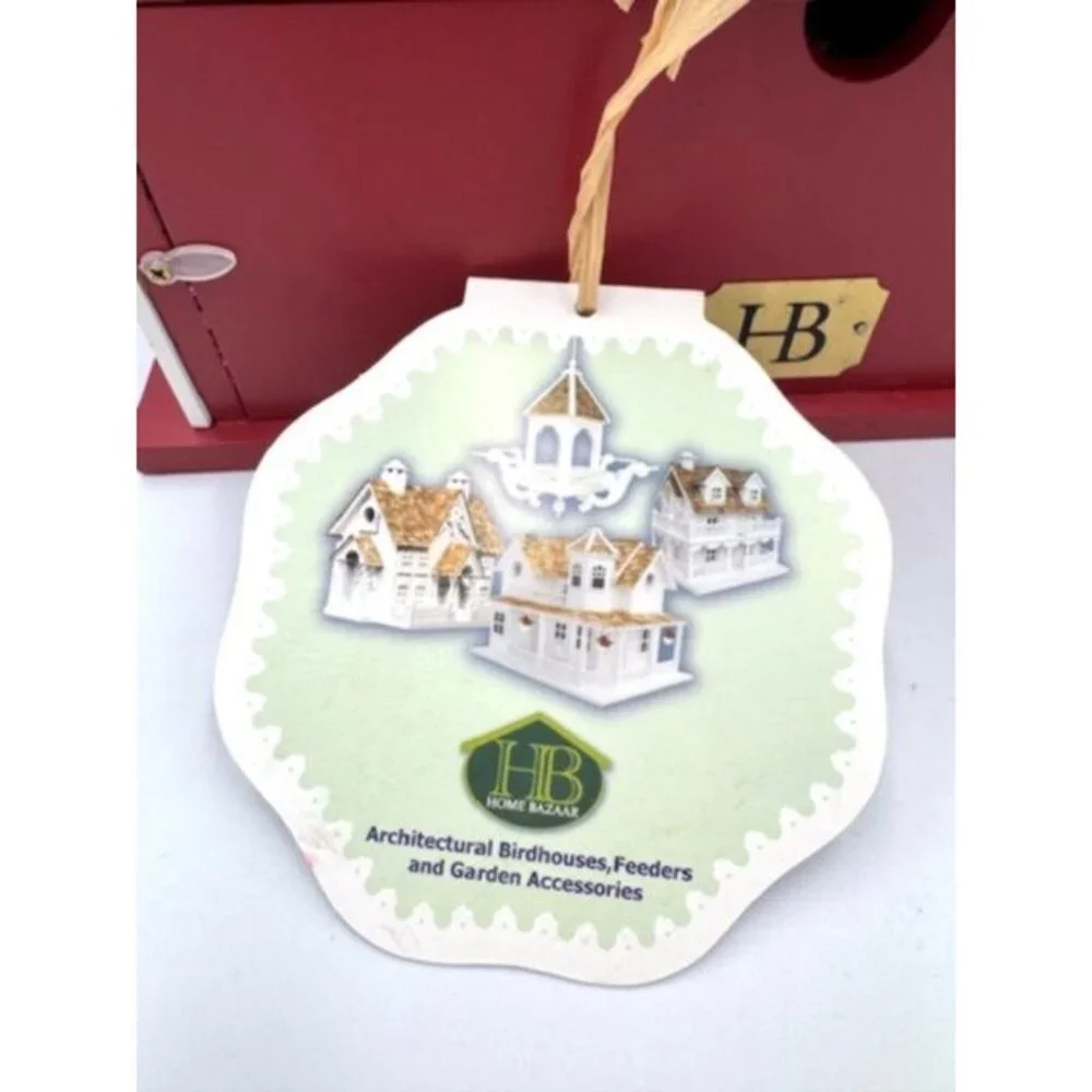 NWT Decorative Red & White Birdhouse w/Shingle Roof & Festive Holiday Accents